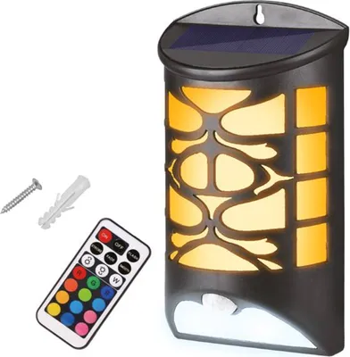Obrázek produktu pro LED solární nástěnné světlo Solární lampa Venkovní lampa s detektorem pohybu Venkovní nástěnná lampa 30X LED SMD + RGB + baterie 1800MAH + dálkové ovládání IP65