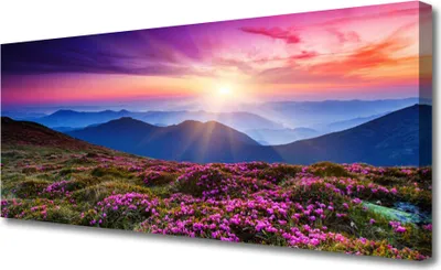 Produktbild von Tulup Leinwand-Bilder 125x50 Wandbild Canvas Kunstdruck Gebirge Wiese Sonne Landschaft