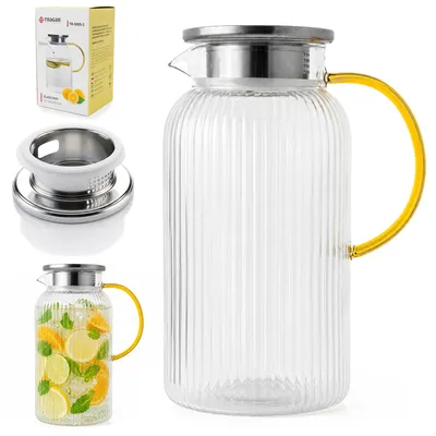 Zdjęcie produktu dla Dzbanek 1,8L Szklany Borokrzemowy Pokrywka z Sitkiem do Lemoniady Herbaty