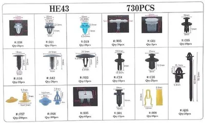 Klinknieten 730 Stück - Befestigungsmittel - Push-Typ - Nylon - Auto-Clips - Trim-Kit - Hohe Qualität - Befestigungsclips