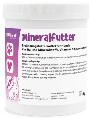 Produktbild von Supravit Mineralfutter Hund | Premium Nahrungsergänzungen & Vitamine für Hunde | BARF Ergänzung & tägliche Mineralstoffversorgung