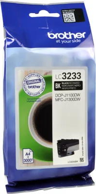 Produktbild von Brother LC3233BK, Standardertrag, Schwarz, Tinte auf Pigmentbasis, 1 Stück(e), 3000 Seiten, Einzelpackung