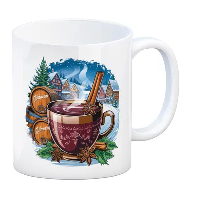 Produktbild von Winterlandschaft mit Glühweintasse - Kaffeebecher