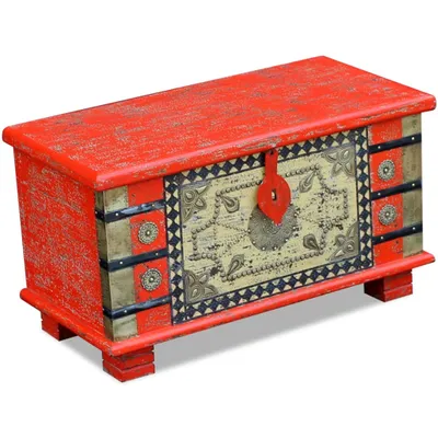 Image de The Living Store Coffre de rangement rouge en bois de manguier 80x40x45 cm
