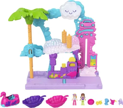 Produktbild von Polly Pocket Pollyville Flamingo-Spaß Autowaschanlage, 2 kleine Puppen, für Kinder ab 4 Jahren