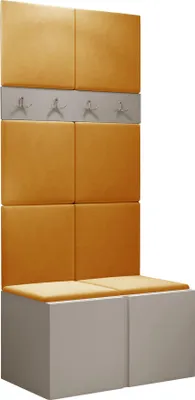 Produktbild von MIRJAN24 Garderoben-Set Orion IV, Garderobe mit Sitzbank mit 8 x Wandpanel 42x42 (Farbe: Cashmere, Manila 32)