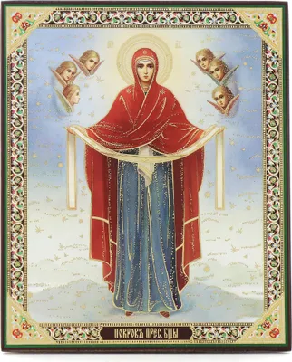 Obrázek produktu pro Dřevěná ikona Marie Ochránkyně, 10 x 12 cm, pravoslavná, 11415