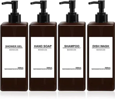 Immagine prodotto di Set di 4 dispenser per sapone in plastica color marrone