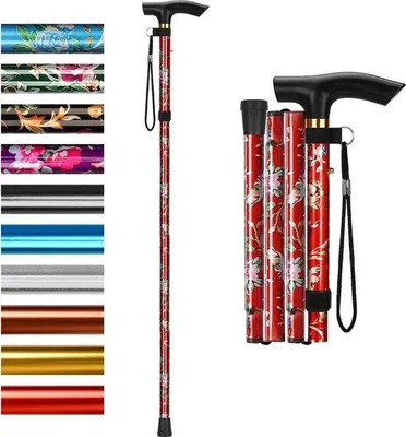 Produktbild von Gehandicaptenstok Opvouwbar mit T-Handgriff und Gurtband - Roter Blumenstil