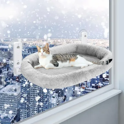 Productafbeelding van Raamligbed voor katten met kattenbed, 60x30 cm Grijs