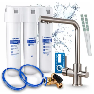 Produktbild von Ari 3-Wege-Küchenarmatur Venom, Edelstahl, Spültischarmatur Im Set Mit Aquaphor Wasserfiltersystem, 360° Schwenkbar, Led-Wechselanzeige