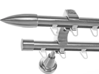 Produktbild von Innenlauf Edelstahl Look Gardinenstange 20mm Wandträger 2-läufig Spitze H60 E82E30 II
