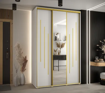 Produktbild von Kleiderschrank YVONA 9 – 160/45 cm, weiß/gold
