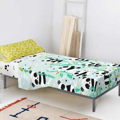 Produktbild von Panda garden blue Oberlaken set 2 teiliges  160x270 cm (Standardgrösse) 100% Baumwolle Hergestellt in Europa