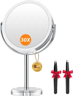 Productafbeelding van 30X Vergrotingsspiegel met pincet, 20 cm dubbelzijdige 30X/1X vergroting make-upspiegel met standaard
