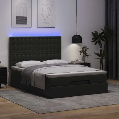 Productafbeelding van Maison Exclusive - Ottoman bedframe met matras, zwart, 140x190 cm, kunstleer