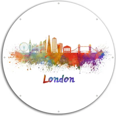 Produktbild von Wallario rundes Outdoor-Poster für Garten oder Balkon, Motiv Städte als Aquarell - Skyline von London, 60 cm Durchmesser