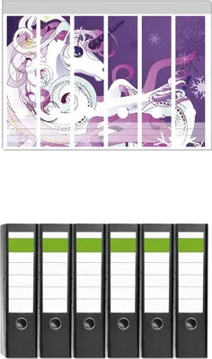Produktbild von Wallario 6 Stück breite Ordner inkl. Klebeetiketten mit Motive Einhorn in lila und pink -  Set mit Rückenschildern / Ordnerrücken Stickern