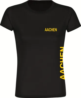 Produktbild von multifanshop Damen T-Shirt - Aachen - Brust & Seite, schwarz, Größe XL
