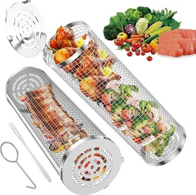 Obrázek produktu pro Grilovací příslušenství z nerezové oceli, na kolečkách, 30 x 10 cm, na zeleninu, ryby a maso