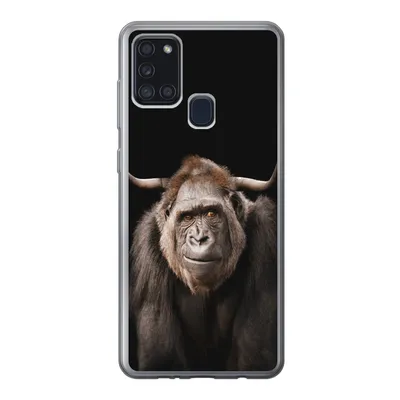 Produktbild von MuchoWow® Handyhülle Schutzhülle Hülle für Samsung Galaxy A21s Affe - Schottischer Highlander - Schwarz Silikon Softcase Handy Hülle - Hartschale