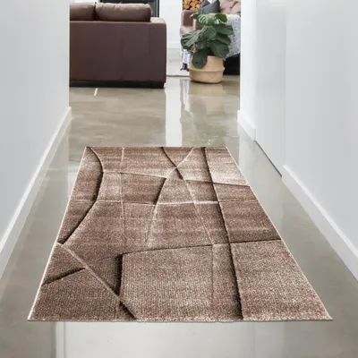 Image de Tapis à motifs géométriques marron-beige pour salon chambre couloir salle à manger taille - 80 x 150 cm