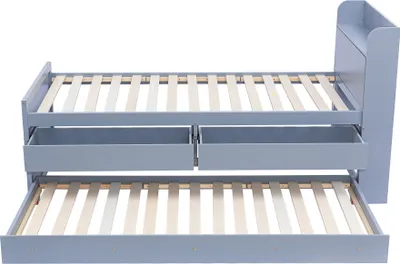 Produktbild von Merax Massivholzbett Einzelbett 90x190cm mit Ausziehbett und USB, Funktionsbett mit 2 Schubladen und Stauraumfach, Kiefer Tagesbett Funktionsbett Gästebett Kinderbett, Grau