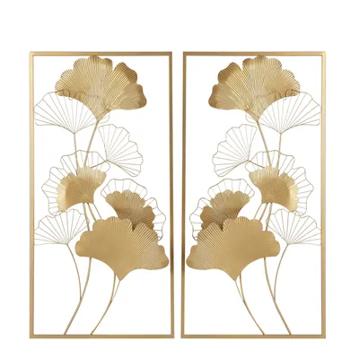 Produktbild von 2*Ginkgo Listy Nástěnná dekorace Nástěnná závěsná kovová umělecká výzdoba Ornament Metal