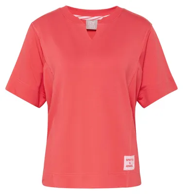 Produktbild von Damen T-Shirt Koralle Größe 50 mit V-Ausschnitt, Schlitzdetail und Ziernaht