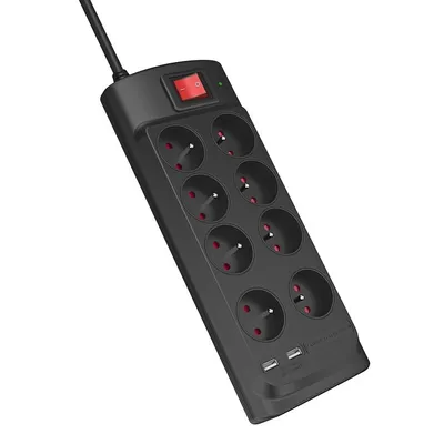 Obrázek produktu pro Monster, vícenásobná zásuvka s bleskosvodem 8 zásuvek AC se 2 porty USB-A, černá barva