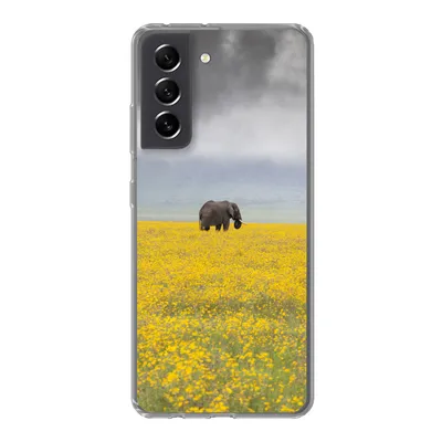 Produktbild von MuchoWow® Handyhülle Schutzhülle Hülle für Samsung Galaxy S21 FE Elefant - Blumen - Natur - Gelb - Tiere Silikon Softcase Handy Hülle - Mobiltelefonhülle