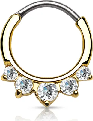 Produktbild von Nasenpiercing Septum Ring Clicker Nasenring Klapp Piercing Nase Zirkonia Kristall Chirurgenstahl gold-transparent 1,2 mm