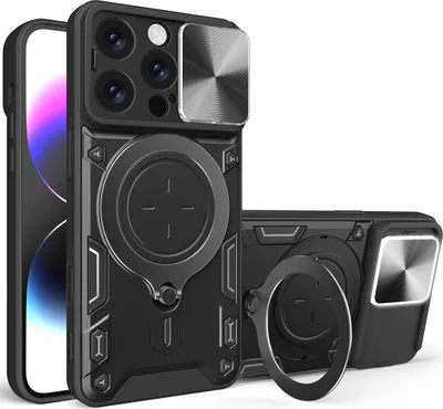 Image de Étui pour iPhone 16 Pro étui durable à double couche avec protection de l'appareil photo et support annulaire Noir