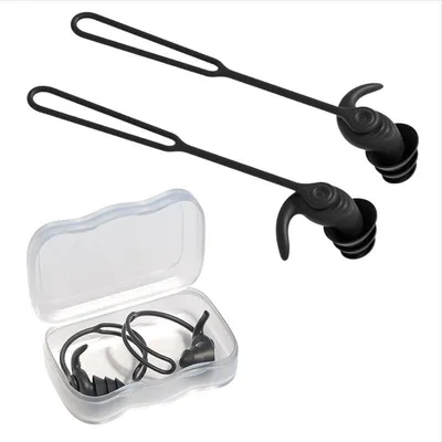 Produktbild von INF Wasserdichte Schwimm-Ohrstöpsel mit Band - Anti-Verlust Design, 2 Stück Schwarz