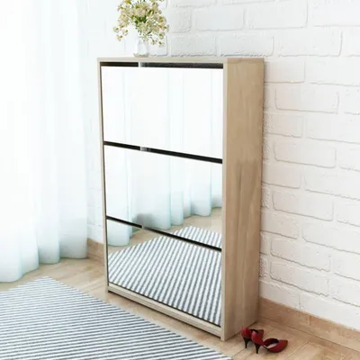 Obrázek produktu pro The Living Store Botník se 3 přihrádkami zrcadlo dubový vzhled 63x17x102,5 cm