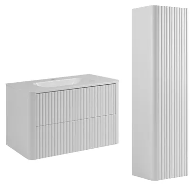 Produktbild von Badmöbel-Set Schrank 80 mit Waschbecken und Hochschrank, Weiß, 80,30 x 48,4 x 43,7 cm