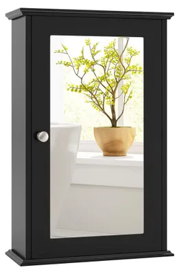 Immagine prodotto di Mobiletto da bagno a muro con specchio, ripiano regolabile, nero
