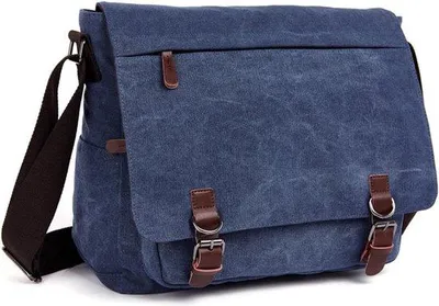 Immagine prodotto di Zaino da scuola e da lavoro da uomo, borsa in tela vintage da 16 pollici, con diversi scomparti - Blu