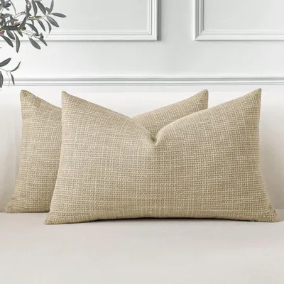 Immagine prodotto di Cuscini copricuscini in lino, set da 2, 30x50 cm, color beige chiaro