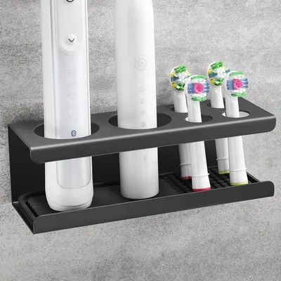 Obrázek produktu pro Držák na zubní kartáčky, nerezová ocel, černý, bez vrtání, samolepicí, 1 kus