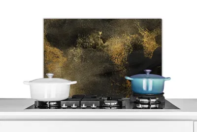 Obrázek produktu pro KitchenYeah® Odstřikovač do kuchyně - Odstřikovač do kuchyně - Ochrana stěny sporáku a dřezu - Zlatý - Abstraktní - Barva - Černá 60x40 - Alu-Dibond (alternativa ke skleněnému odstřikovači) - Tepelně odolný - Sporák