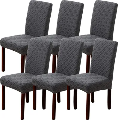 Produktbild von Stuhlhussen 6er Set Universal Stretch Stuhlhussen Moderne Jacquard Husse Abnehmbare Stuhlbezug Abdeckung Esszimmer überzug Bi-Elastic Spannbezug,für Bankett Deko und Hochzeit Partys (Dunkelgrau, 6 er)