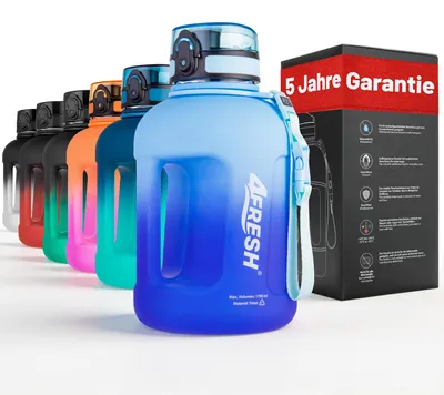 Produktbild von 4FRESH Trinkflasche 1700 ml aus Tritan – BPA-freie Gallon Wasserflasche mit 1-Klick-Öffnung, Skala & Trageschlaufe