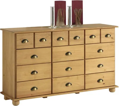 Produktbild von Kommode Schubladenschrank Landhauskommode Sideboard COLMAR mit 12 Schubladen, Muschelgriffe, in gebeizt/gewachst