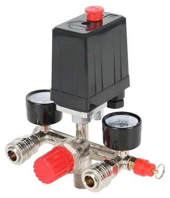 Druckschalter 230 V, 0-12 bar, 1/2 Zoll Außengewinde, 2 Manometer