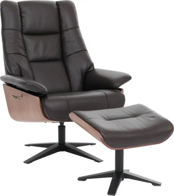 Immagine prodotto di MCA reclinabile + sgabello HWC-N57, poltrona reclinabile, legno vera pelle ~ marrone