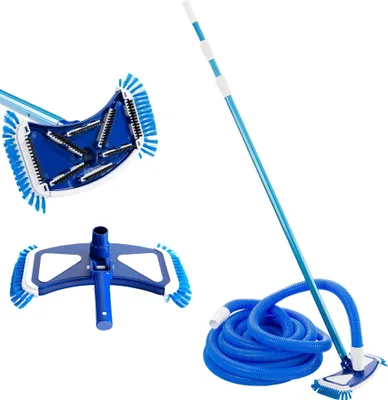 Produktbild von AREBOS Poolbürste, Poolreiniger, Saugbürste, Teleskopstange, Poolsauger mit Schlauch, robuste Poolbürste mit seitlichen Borsten