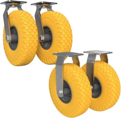 Produktbild von 2 Lenkrollen und 2 Bockrollen mit PolyurethanRad Ø 260 mm 3.00-4 Kugellager, pannensicher