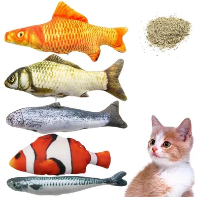 Produktbild von Katzenspielzeug Fisch mit Katzenminze, 5 Stück, Plüsch, 19 cm