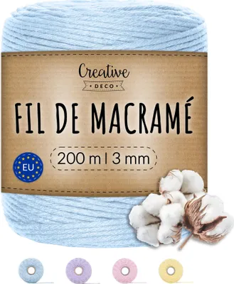 Image de Creative Deco 3mm x 200m Corde Macramé Bleu Pastel - Fil de Coton et Polyester